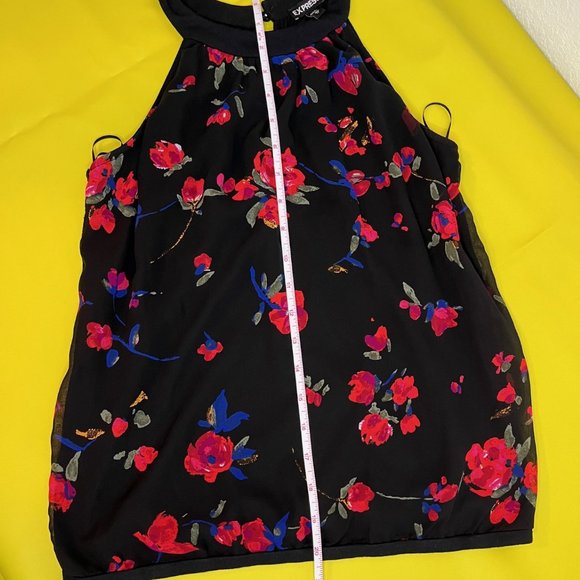 Express Floral Dressy Halter top, Black and red, Size XS - Picture 8 of 8